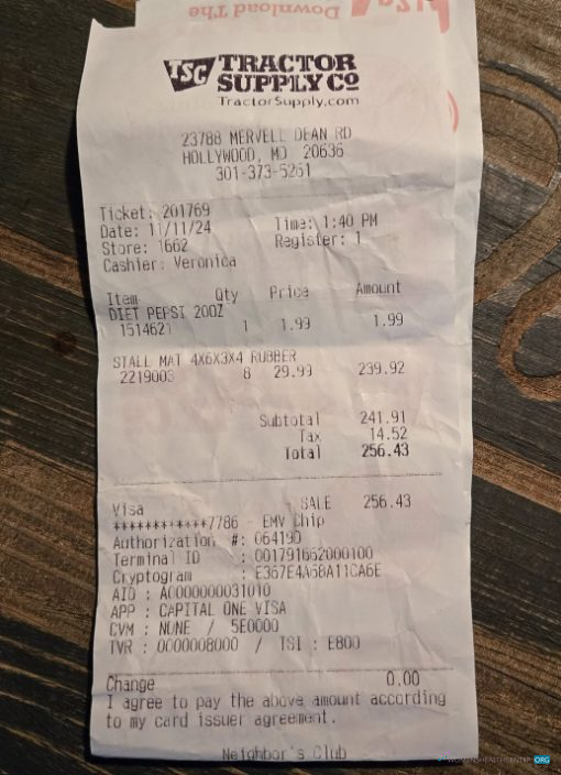 Download Tractor supply co payment receipt Photoshop template